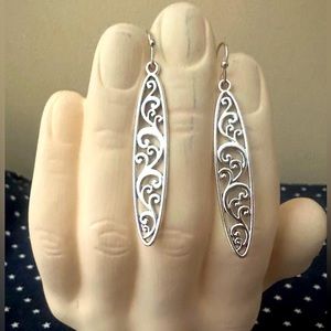Vintage -Uniquely Carved Silver Dangle Earrings